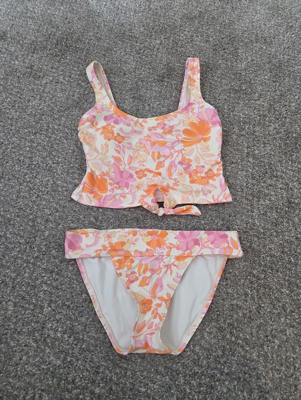 Floral Tankini Swim Set in Pink & Orange